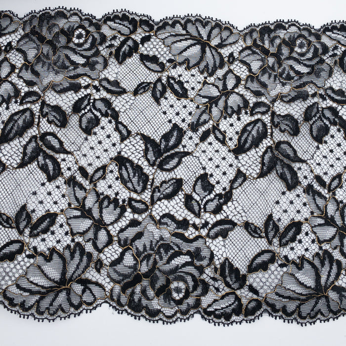 Dentelle nylon entre-deux - Taille 210mm - Noir doré