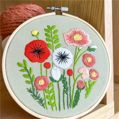 KIT BRODERIE AVEC TAMBOUR 15 CM - BOUQUET CHAMPETRE