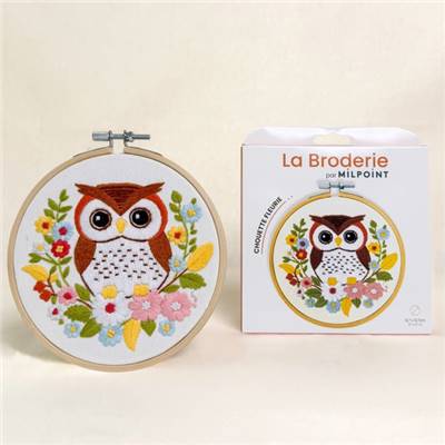 KIT BRODERIE AVEC TAMBOUR 15 CM - CHOUETTE FLEURIE