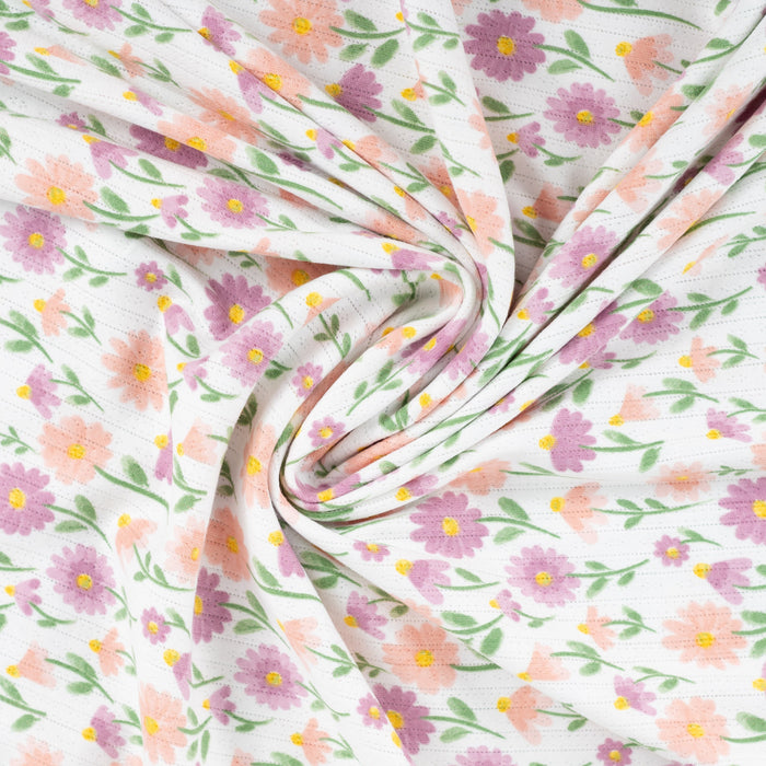 Ajour Printed Flower Ecru Tissus Quality Textiles 