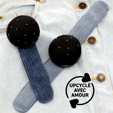 Bracelet porte épingles ajustable "jeans upcyclé" - noir - BOHIN Mercerie Bohin 