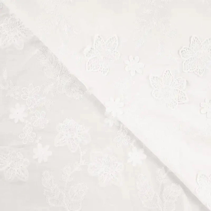 Broderie Anglaise - Cotton Embroidery Flowers White Tissus Quality Textiles 