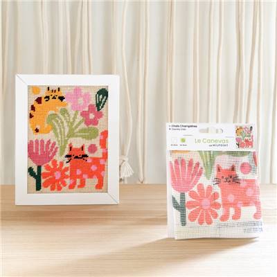 CANEVAS IMPRIME BLANC - DESSIN 15 X 20 CM - CHATS CHAMPETRES Broderie MILPOINT 