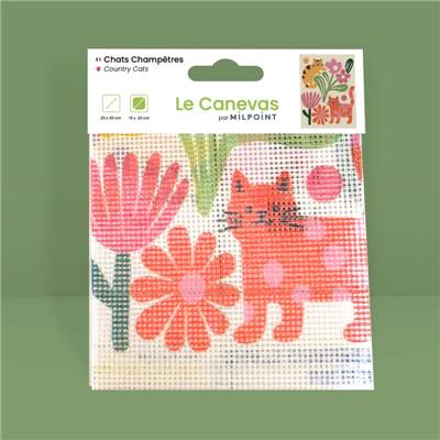 CANEVAS IMPRIME BLANC - DESSIN 15 X 20 CM - CHATS CHAMPETRES Broderie MILPOINT 