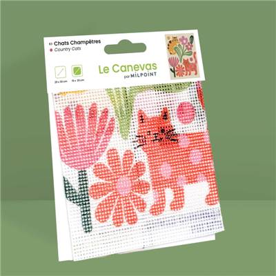CANEVAS IMPRIME BLANC - DESSIN 15 X 20 CM - CHATS CHAMPETRES Broderie MILPOINT 