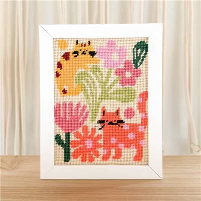 CANEVAS IMPRIME BLANC - DESSIN 15 X 20 CM - CHATS CHAMPETRES Broderie MILPOINT 