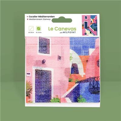 CANEVAS IMPRIME BLANC - DESSIN 15 X 20 CM - ESCALIER MEDITERRANEEN Broderie MILPOINT 
