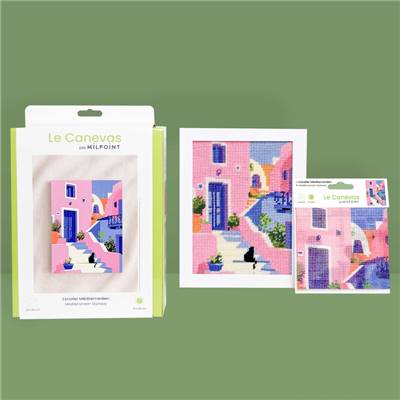 CANEVAS IMPRIME BLANC - DESSIN 15 X 20 CM - ESCALIER MEDITERRANEEN Broderie MILPOINT 