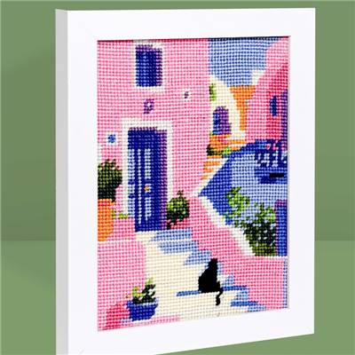 CANEVAS IMPRIME BLANC - DESSIN 15 X 20 CM - ESCALIER MEDITERRANEEN Broderie MILPOINT 