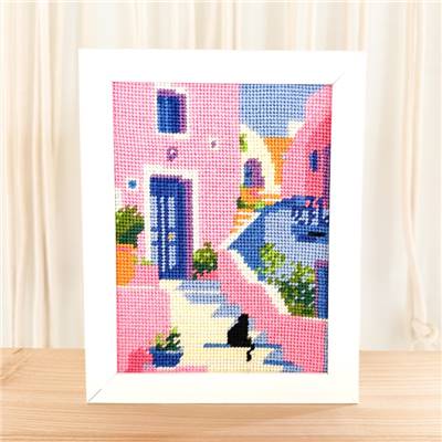 CANEVAS IMPRIME BLANC - DESSIN 15 X 20 CM - ESCALIER MEDITERRANEEN Broderie MILPOINT 
