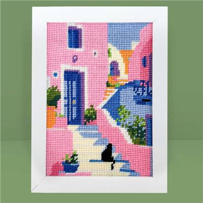 CANEVAS IMPRIME BLANC - DESSIN 15 X 20 CM - ESCALIER MEDITERRANEEN Broderie MILPOINT 