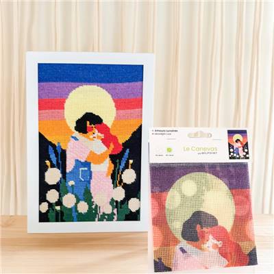 CANEVAS IMPRIME BLANC - DESSIN 20 X 30 CM - AMOURS LUNAIRES Broderie MILPOINT 