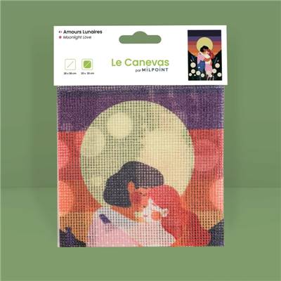 CANEVAS IMPRIME BLANC - DESSIN 20 X 30 CM - AMOURS LUNAIRES Broderie MILPOINT 