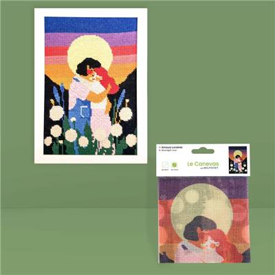 CANEVAS IMPRIME BLANC - DESSIN 20 X 30 CM - AMOURS LUNAIRES Broderie MILPOINT 