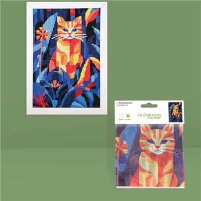 CANEVAS IMPRIME BLANC - DESSIN 20 X 30 CM - CHAT NOCTURNE Broderie MILPOINT 