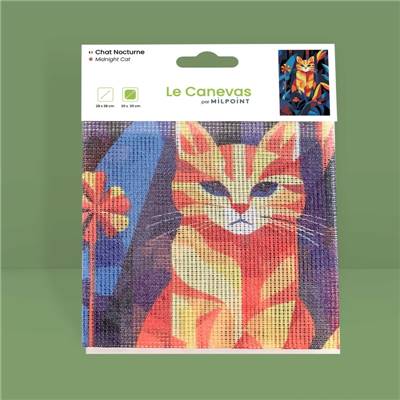 CANEVAS IMPRIME BLANC - DESSIN 20 X 30 CM - CHAT NOCTURNE Broderie MILPOINT 