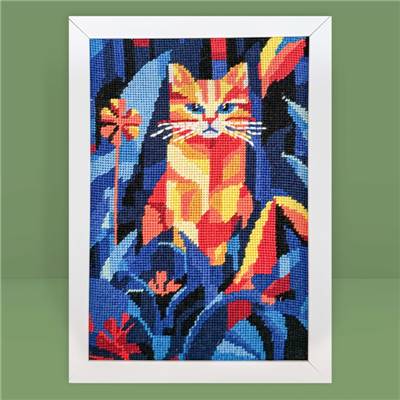 CANEVAS IMPRIME BLANC - DESSIN 20 X 30 CM - CHAT NOCTURNE Broderie MILPOINT 