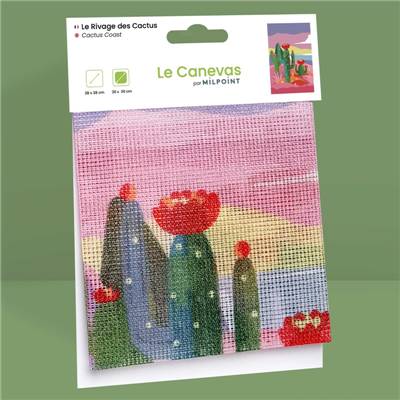 CANEVAS IMPRIME BLANC - DESSIN 20 X 30 CM - LE RIVAGE DES CACTUS Broderie MILPOINT 