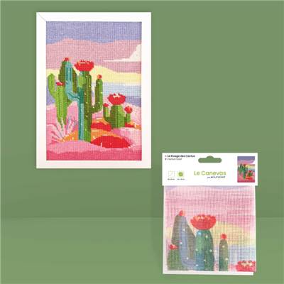 CANEVAS IMPRIME BLANC - DESSIN 20 X 30 CM - LE RIVAGE DES CACTUS Broderie MILPOINT 