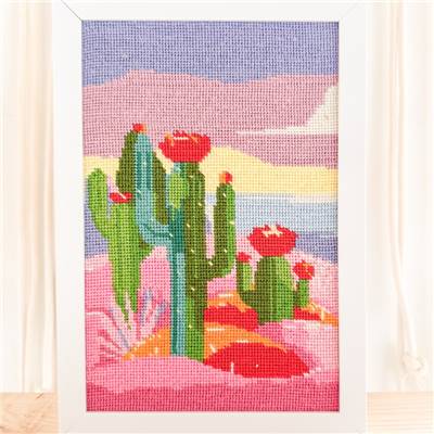 CANEVAS IMPRIME BLANC - DESSIN 20 X 30 CM - LE RIVAGE DES CACTUS Broderie MILPOINT 