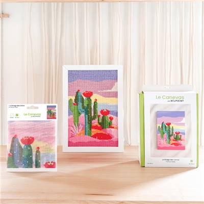 CANEVAS IMPRIME BLANC - DESSIN 20 X 30 CM - LE RIVAGE DES CACTUS Broderie MILPOINT 