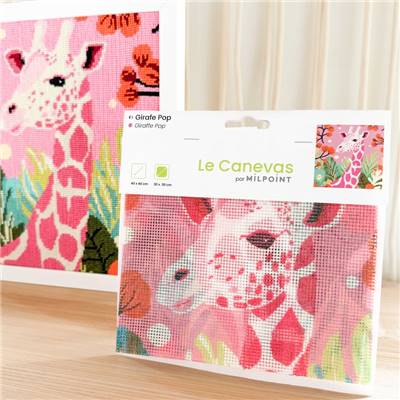 CANEVAS IMPRIME BLANC - DESSIN 30 X 30 CM - GIRAFE POP Broderie MILPOINT 