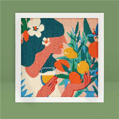 CANEVAS IMPRIME BLANC - DESSIN 30 X 30 CM - LA DAME AUX AGRUMES Broderie MILPOINT 
