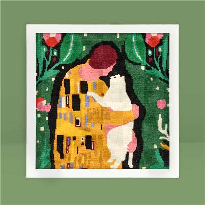 CANEVAS IMPRIME BLANC - DESSIN 30 X 30 CM - LE BAISER FELIN Broderie MILPOINT 