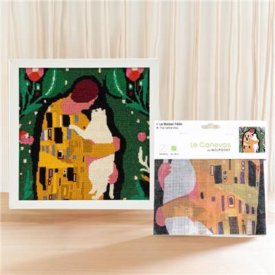 CANEVAS IMPRIME BLANC - DESSIN 30 X 30 CM - LE BAISER FELIN Broderie MILPOINT 