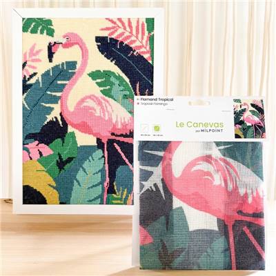 CANEVAS IMPRIME BLANC - DESSIN 30 X 40 CM - FLAMAND TROPICAL Broderie MILPOINT 