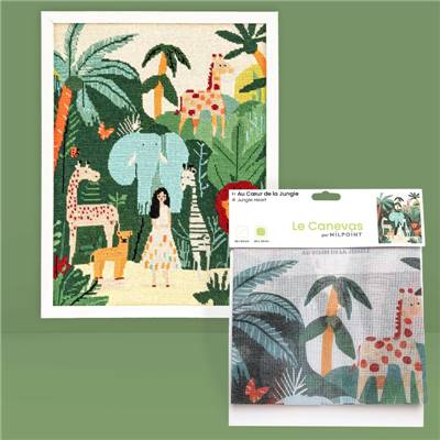 CANEVAS IMPRIME BLANC - DESSIN 40 X 50 CM - AU COEUR DE LA JUNGLE Broderie MILPOINT 