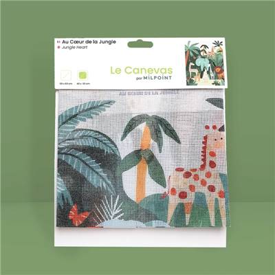 CANEVAS IMPRIME BLANC - DESSIN 40 X 50 CM - AU COEUR DE LA JUNGLE Broderie MILPOINT 
