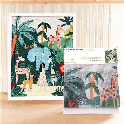 CANEVAS IMPRIME BLANC - DESSIN 40 X 50 CM - AU COEUR DE LA JUNGLE Broderie MILPOINT 