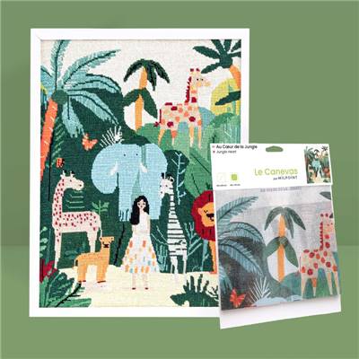 CANEVAS IMPRIME BLANC - DESSIN 40 X 50 CM - AU COEUR DE LA JUNGLE Broderie MILPOINT 