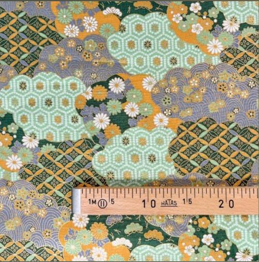 Coupon de Tissu Japonais - Chrysanthèmes et Géométrie Gris Lavande - NAKA FABRICS Tissus Naka Fabrics 