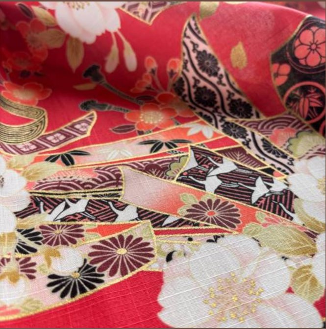 Coupon de Tissu Japonais - Fleurs de Cerisier et Papillons Roses - NAKA FABRICS Tissus Naka Fabrics 