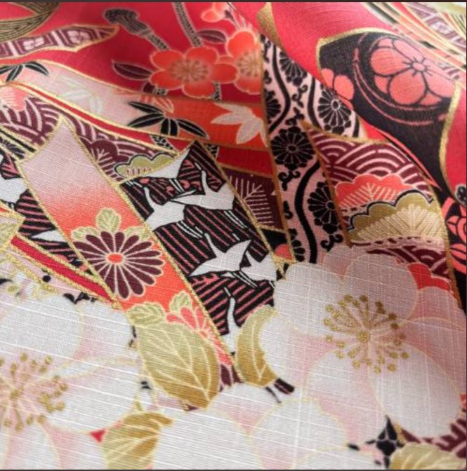 Coupon de Tissu Japonais - Fleurs de Cerisier et Papillons Roses - NAKA FABRICS Tissus Naka Fabrics 