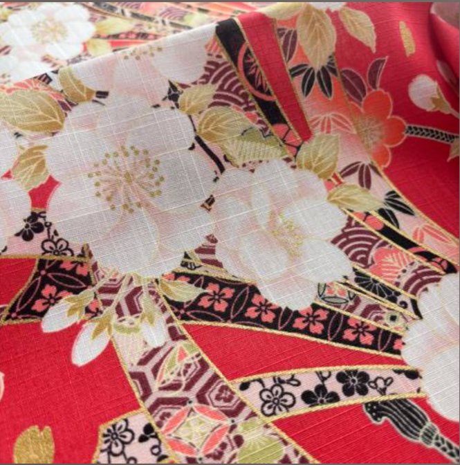 Coupon de Tissu Japonais - Fleurs de Cerisier et Papillons Roses - NAKA FABRICS Tissus Naka Fabrics 