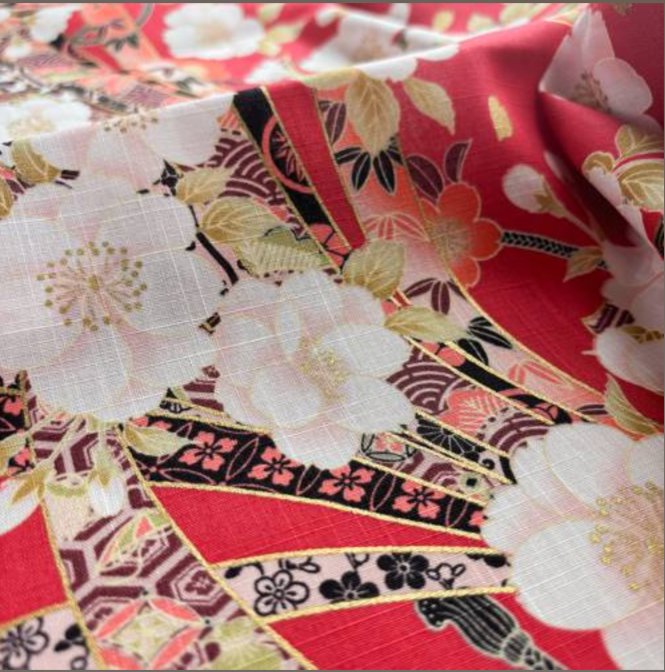 Coupon de Tissu Japonais - Fleurs de Cerisier et Papillons Roses - NAKA FABRICS Tissus Naka Fabrics 