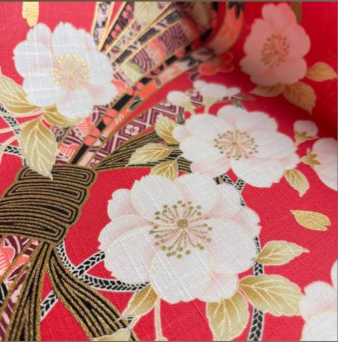 Coupon de Tissu Japonais - Fleurs de Cerisier et Papillons Roses - NAKA FABRICS Tissus Naka Fabrics 