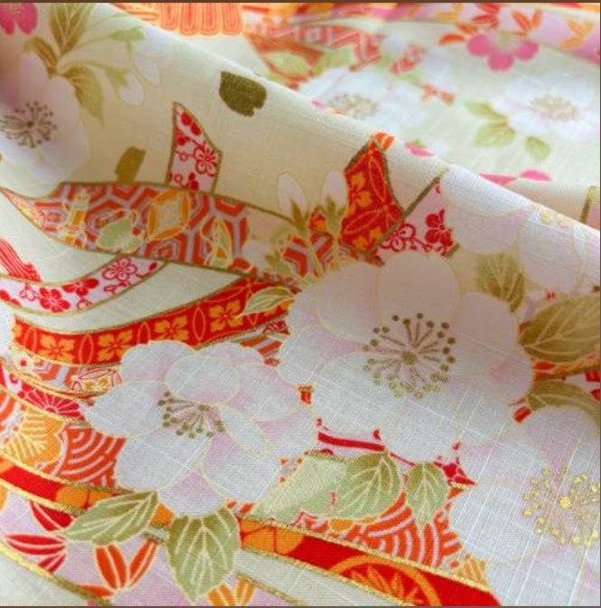 Coupon de Tissu Japonais - Fleurs Printanières sur Blanc Écru - NAKA FABRICS Tissus Naka Fabrics 