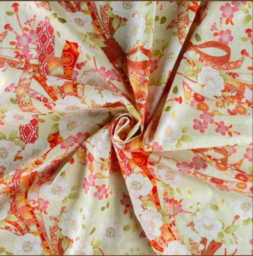Coupon de Tissu Japonais - Fleurs Printanières sur Blanc Écru - NAKA FABRICS Tissus Naka Fabrics 