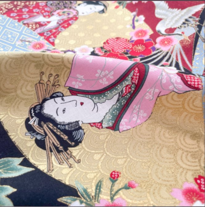 Coupon de Tissu Japonais - Gris Pivoines Oiseaux - NAKA FABRICS Tissus Naka Fabrics 