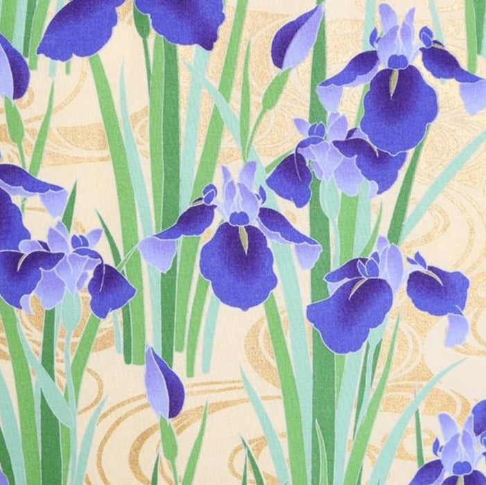 Coupon de Tissu Japonais - Iris Violets sur Crème Doré - NAKA FABRICS Tissus Naka Fabrics 