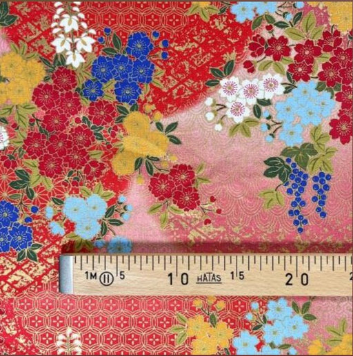 Coupon de Tissu Japonais - Jardin Floral Multicolore sur Rose Doré - NAKA FABRICS Tissus Naka Fabrics 