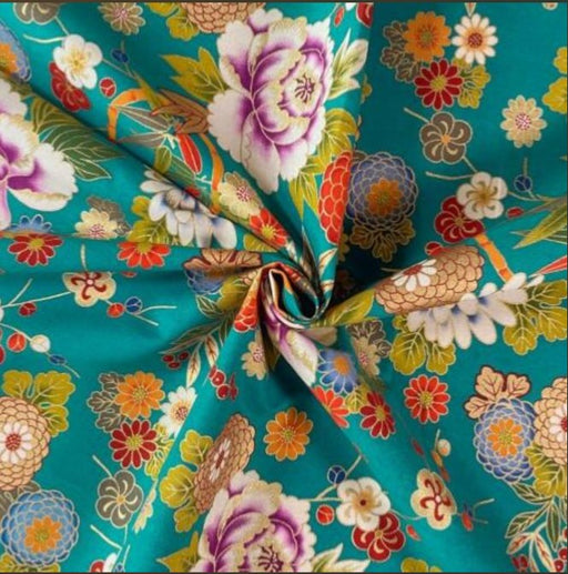 Coupon de Tissu Japonais - Jardin Turquoise - NAKA FABRICS Tissus Naka Fabrics 