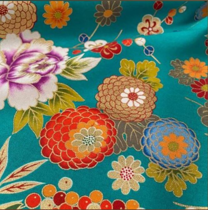 Coupon de Tissu Japonais - Jardin Turquoise - NAKA FABRICS Tissus Naka Fabrics 