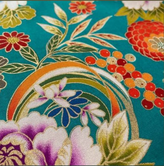 Coupon de Tissu Japonais - Jardin Turquoise - NAKA FABRICS Tissus Naka Fabrics 