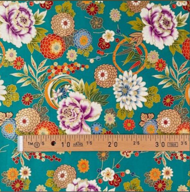Coupon de Tissu Japonais - Jardin Turquoise - NAKA FABRICS Tissus Naka Fabrics 