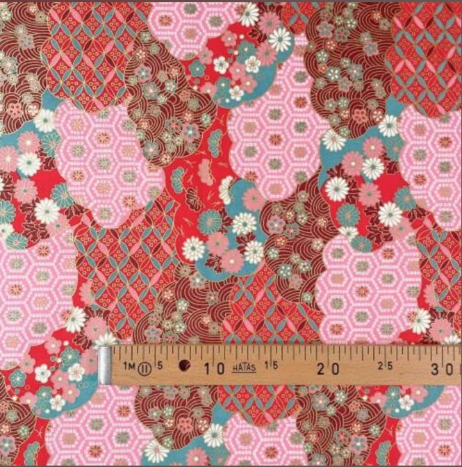 Coupon de Tissu Japonais - Mosaïque Rose et Turquoise Réversible - NAKA FABRICS Tissus Naka Fabrics 